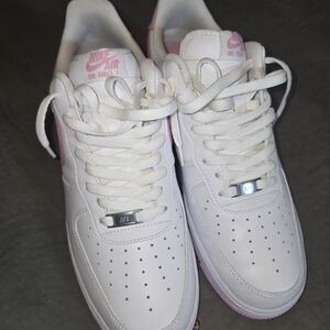 Nike Men's Air Force 1 Shoes - White and Pink 12.5